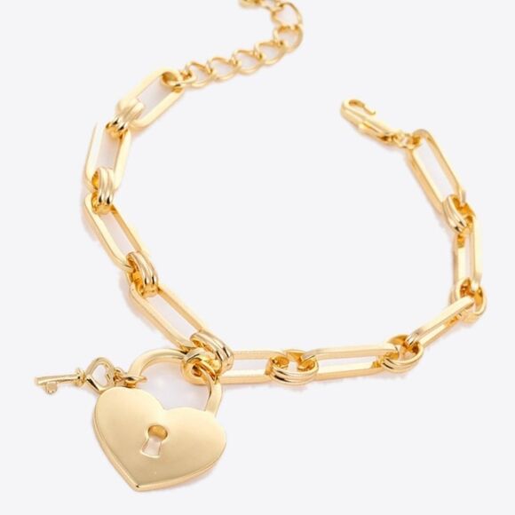 Heart Lock Copper Paper Clip Chain Women's Bracelet - Picture 1 of 14